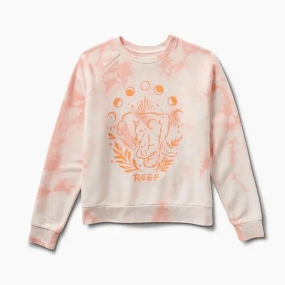 Reef Trunks Elephant Raglan Crew Sweater Tie Dye Peach Melba Small NWT - Picture 8 of 10